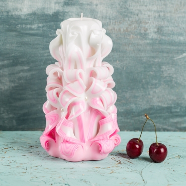 Medium White and Pink candle - Gentle colors - Wedding Decorative carved candle - EveCandles