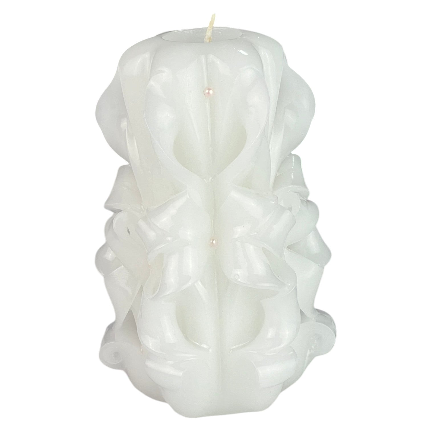 A candle that transmits the inocence and purity, transparent color.
Used for romantic dinner, wedding, proposal, baptazing event.