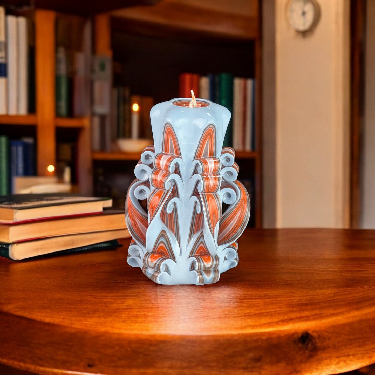 Mermaid's Tale Candle 350g
A blue candle with carved patterns resembling a mermaid's tail in shades of deep blue and orange.
Mermaid's Tale Candle 350g
A blue candle with carved patterns resembling a mermaid's tail in shades of deep blue and orange.
Used for romantic dinner, wedding, proposal, baptazing event.