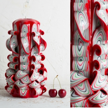 Big Red Candles with White - Passionate colors - Decorative carved candle - EveCandles