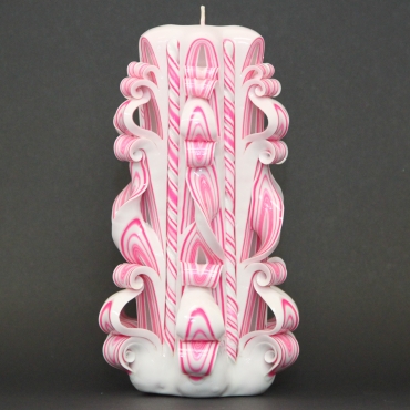Big White candle, Pink stripes, Party decoration, Carved candle, Decorative candle, Purity candle