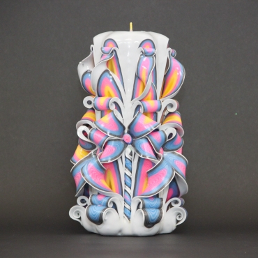 White candle - White Rainbow carved candle - Wedding decoration - EveCandles