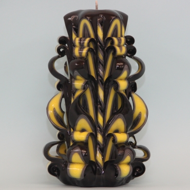 Big Dark Yellow candle, Black candle, Carved candles handmade