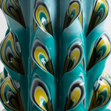 Carved candles - Big peacock tail - Turquoise candle - Decorative carved candle - EveCandles