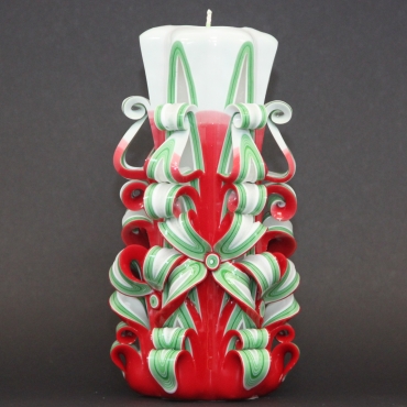 Big Christmas tree carved candle, Christmas gifts, Red candles