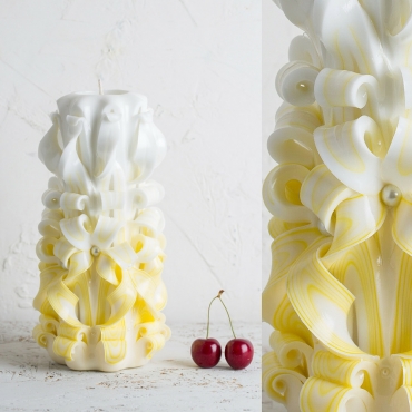 Unity candle - White and Yellow candle - Wedding decoration - Carved candle - EveCandles