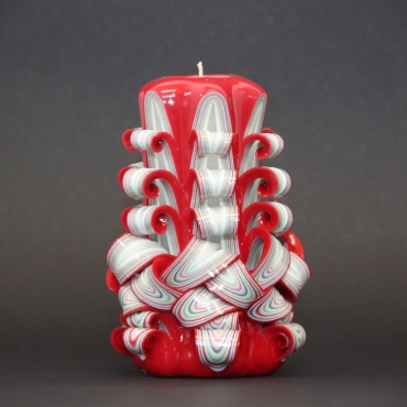 Small Red and White - Bright colors - Red decorative carved candle - EveCandles
