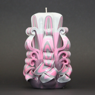 Small Pink candle with Gray - Gentle colors - Decorative carved candle - EveCandles