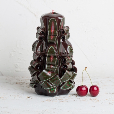 Medium Brown with Green, Red and White stripes - Religious candles - EveCandles
