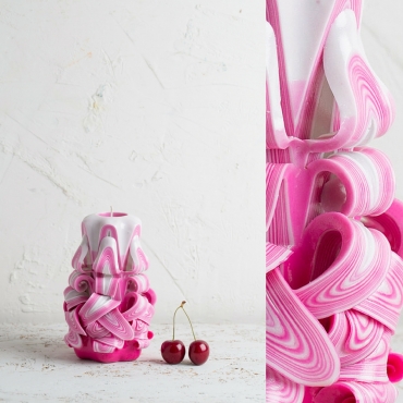 Small Pink and White - Bright colors - Decorative carved candle - EveCandles