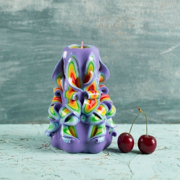 Christmas presents, Carved candle, Purple decoration - handmade EveCandles