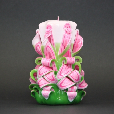 Boho Carved candles - Small Pink candle with Green - Decorative candle carving - EveCandles