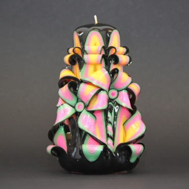 Candle - Small Black and Rainbow colors - Flower inspired - Decorative carved candle - EveCandles