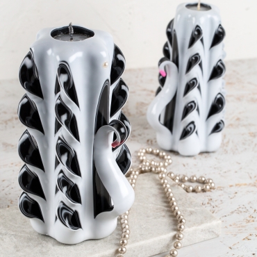 Decorative candles - Medium White and Black - Swan inspired style - Carved candle - EveCandles