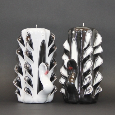 Candle centerpieces - White, Black and Pink candle set - Swan family - Decorative carved candle - EveCandles